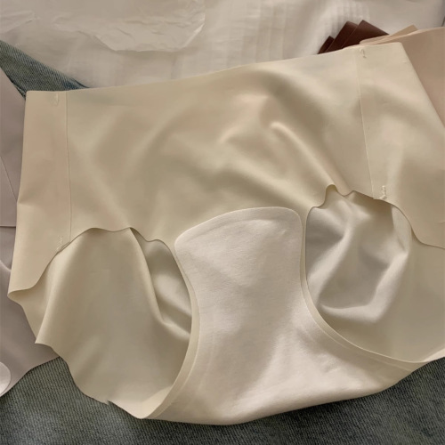 Girl's Mocha Color Cream Foundation Powder Bottoms, Invisible Ice Silk, Pure Cotton, Extended Waist, 7A Antibacterial, Hip-Hugging Mid-Rise Underwear