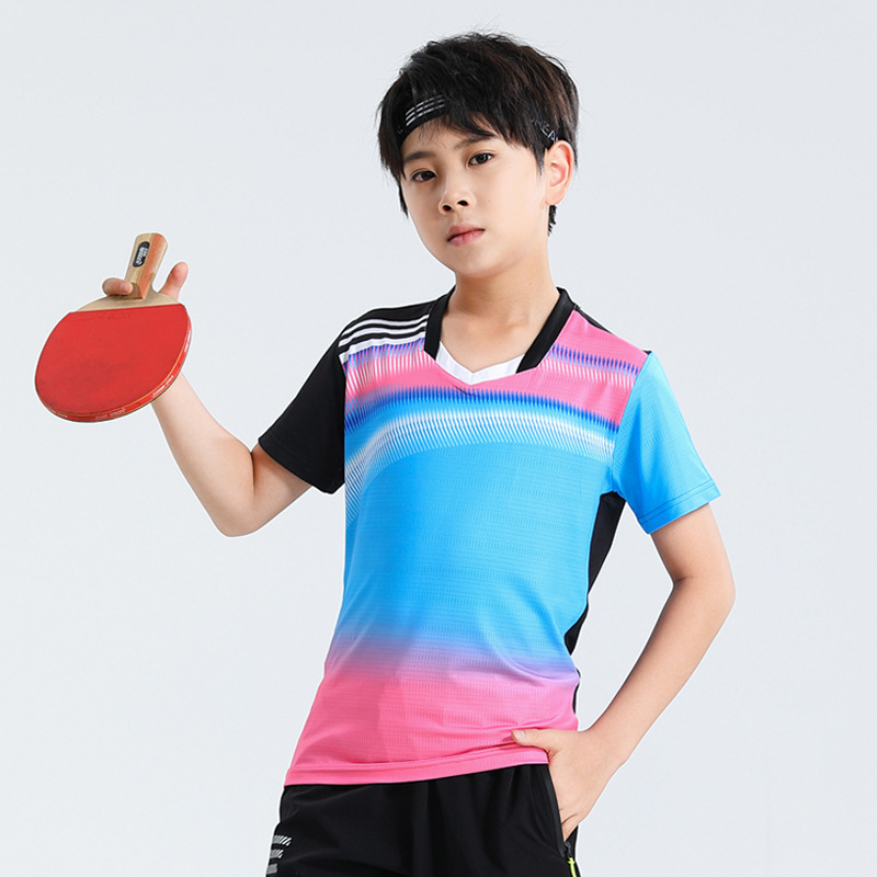 Seco rápido transpirable poliamonio bádminton set hombre y mujer V-cuello chaqueta deportiva para niños logotipo de impresión de adultos