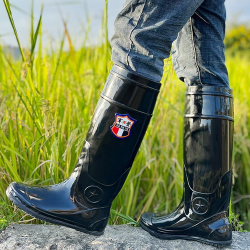 PVC black high-top fishing flat-soled rice-planting shoes for men and women, outdoor non-slip waterproof field soft-soled rice-planting boots for men and women