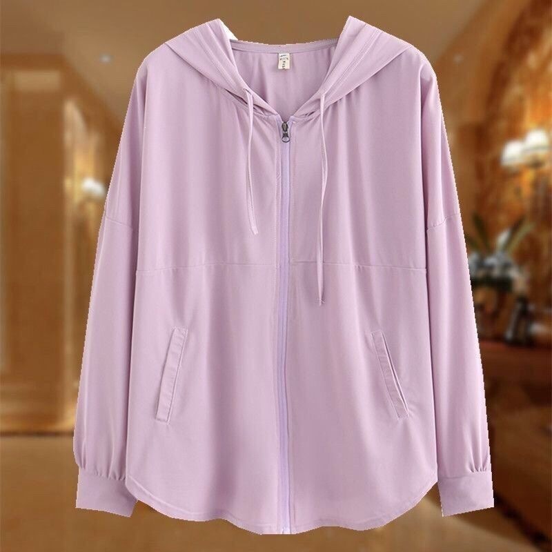 Plus Size 300 Women's Summer Hooded Breathable Loose Long-Sleeved Sun Protection Jacket (Source)