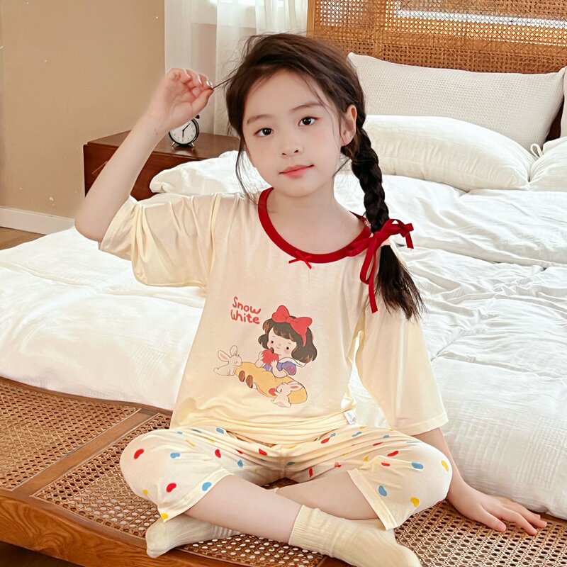 Children's Pajamas Summer Ecos Lyocell Baby Three-Point Suit 7A Antibacterial Home Clothes Air-Conditioned Clothes for Boys and Girls