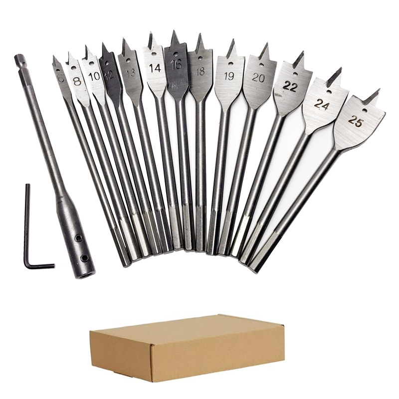 跨境15件套木工扁钻套装 开孔器打眼钻6MM六角柄定位钻头加长连杆