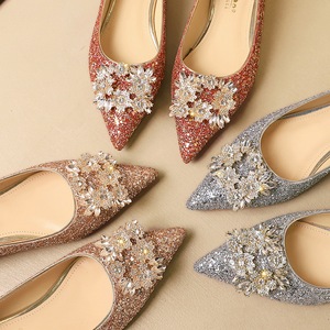 83928-K219 New Chinese style rhinestone metal buckle crystal sequin wedding dress bridal shoes flat bottomed pointed sin