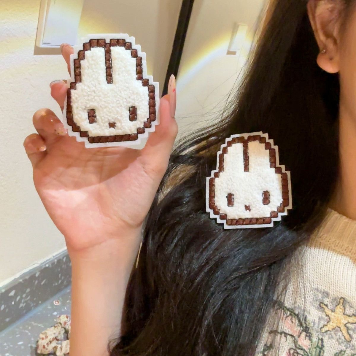 Soft and Sweet Cartoon Bunny Hair Patch with Velcro for Girls, Trendy Hair Accessory Popular on Instagram for Friends