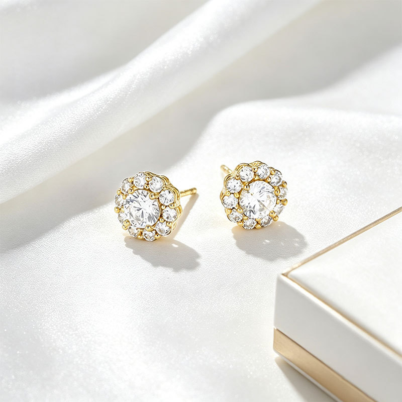 Pendientes de flor con gemas de aleación de cobre para mujer