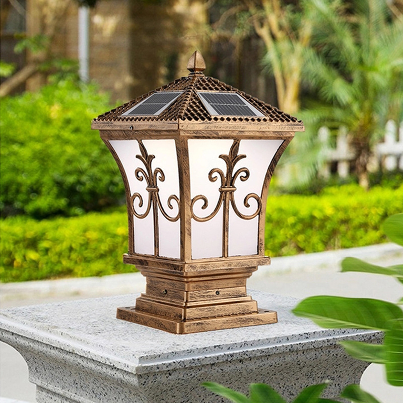 LED剑花太阳能柱头灯 庭院花园别墅景观户外中字柱子大门围墙灯|ms