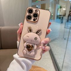 絶妙でクリエイティブなピンクのウサギのスタンド iPhone ケース