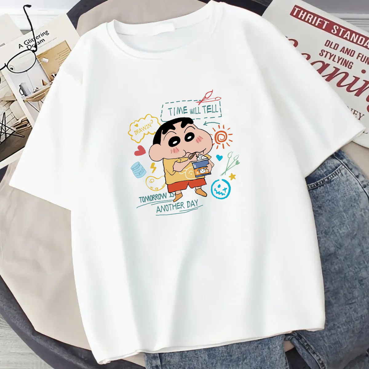 Camiseta de manga corta estilo Hong Kong para mujer, camiseta de manga corta estilo japonés 2026 para hombre y mujer, camiseta blanca versátil y moderna.