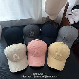 同色雪绒花刺绣棉质圆顶休闲韩版韩国小众设计款百搭弯檐棒球帽女