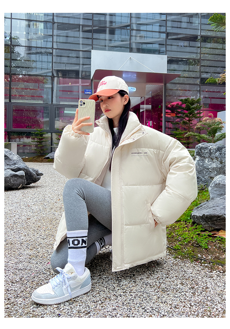Women's Down Coat Mid Length Standing Collar Thickened Bread Style_voghion.com