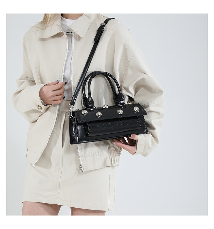 772g Weight Rivet Fashion Element Magnetic Buckle Closure Type Single Shoulder Strap, Top Handle Strap Type Handbag, Crossbody Bag Bags Type Daily Occasion Pu Leather Material Solid Color Pattern All Seasons Season Women's Gender Classic Style Style Square Shape Small Size Women's Small Pu Leather Solid Color Classic Style Rivet Square Magnetic Buckle Handbag Crossbody Bag 11