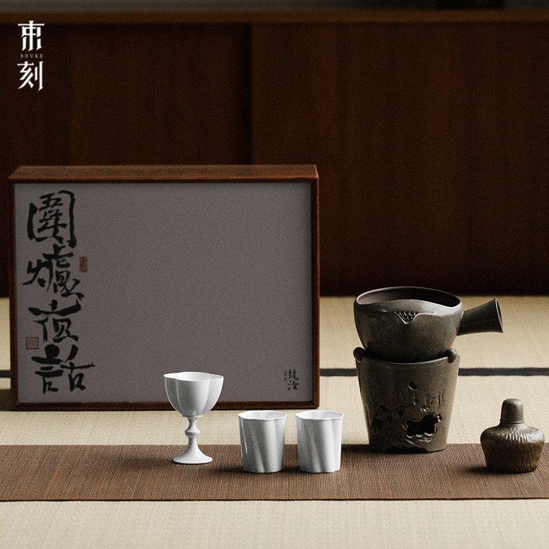 束刻手工陶泥煮茶壶侧把烧水壶套装酒精灯围炉家用温茶炉功夫茶具