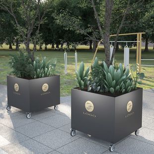 Outdoor Flower Box Wheels Removable Stainless Steel Flat Tree Box Community Square Road Green Plant Planting Trough Rack