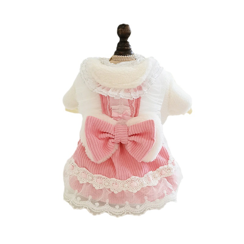 CQ815 de doble capa arco encaje vestido de invierno de doble capa [lindo Super lindo mascota ropa de perro ropa]