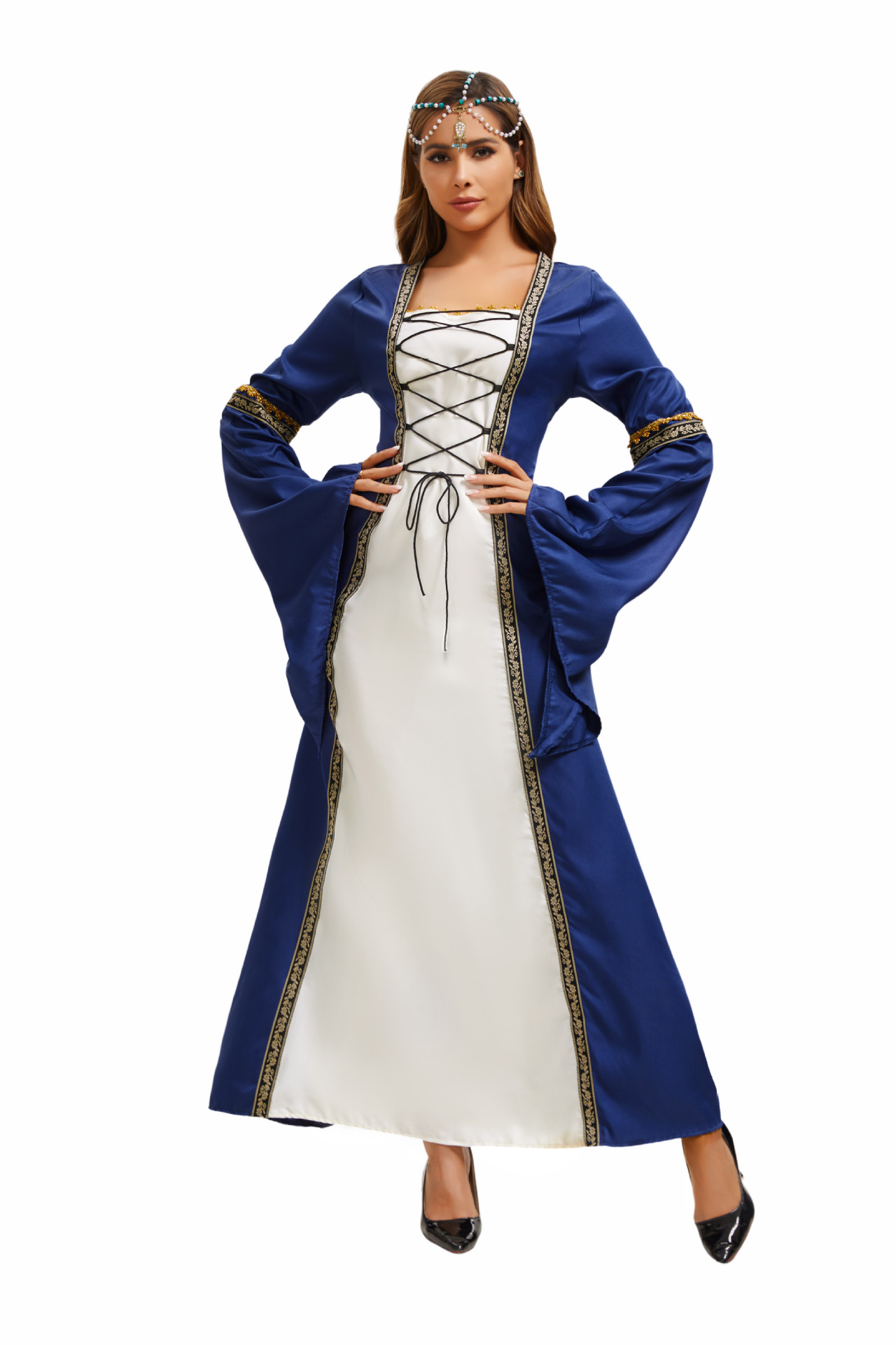 Robe longue de style européen et américain 2025, col carré, manches évasées, style gothique rétro, vêtements pour femmes, robe de cour médiévale_voghion.com