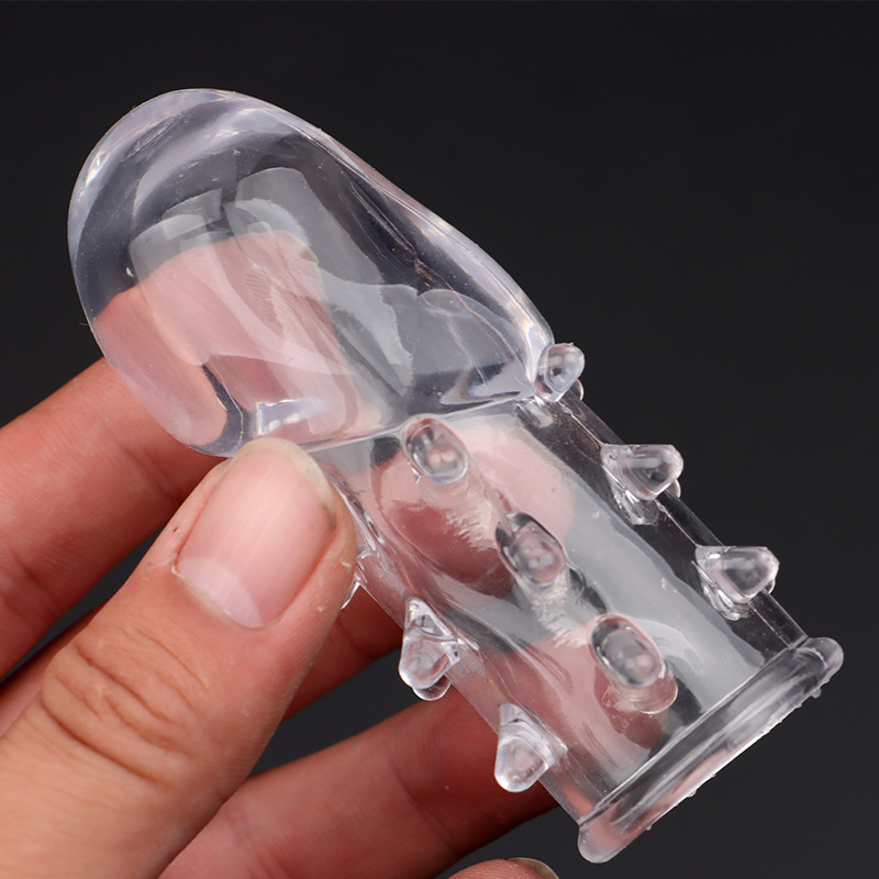 Crystal Textured Glans Sleeve Condom, Wolf-Tooth Stimulation, TPE, Transparent — detail image 8