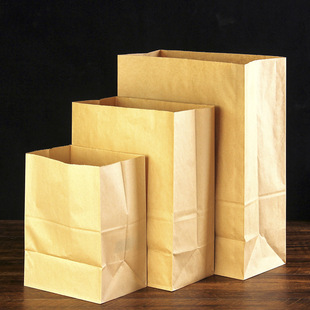 Yellow Kraft Paper Bag Takeout Bag Manufacturer Refrigerator Storage Square Bottom Food Packaging Bag Dessert Environmentally Friendly and Biodegradable