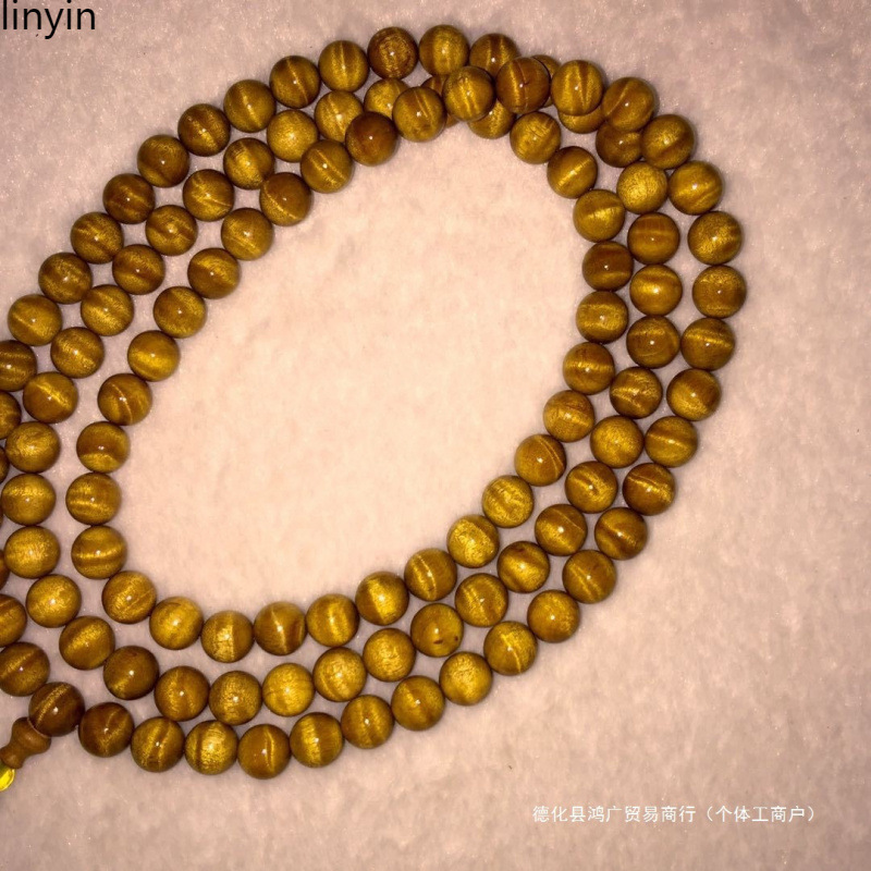 批发金丝楠木手串108颗佛珠水波纹小叶桢楠高端男女猫眼8/10情侣