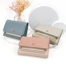 热销跨境新款拼接女士钱包搭扣PU卡包时尚百搭日韩平纹款零钱包