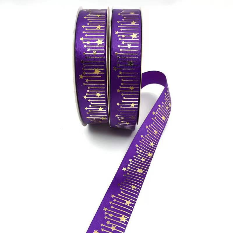 Cinta de meteorito dorado sólido caliente Impresión de estrellas cinta de poliéster bandeja de barra de cinta flor caja de regalo embalaje en stock al por mayor