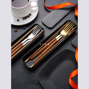 Chopsticks Spoon suit One-person Chopsticks Portable Tableware Student Storage Box Fork Single Wooden Chopsticks Three-piece Set