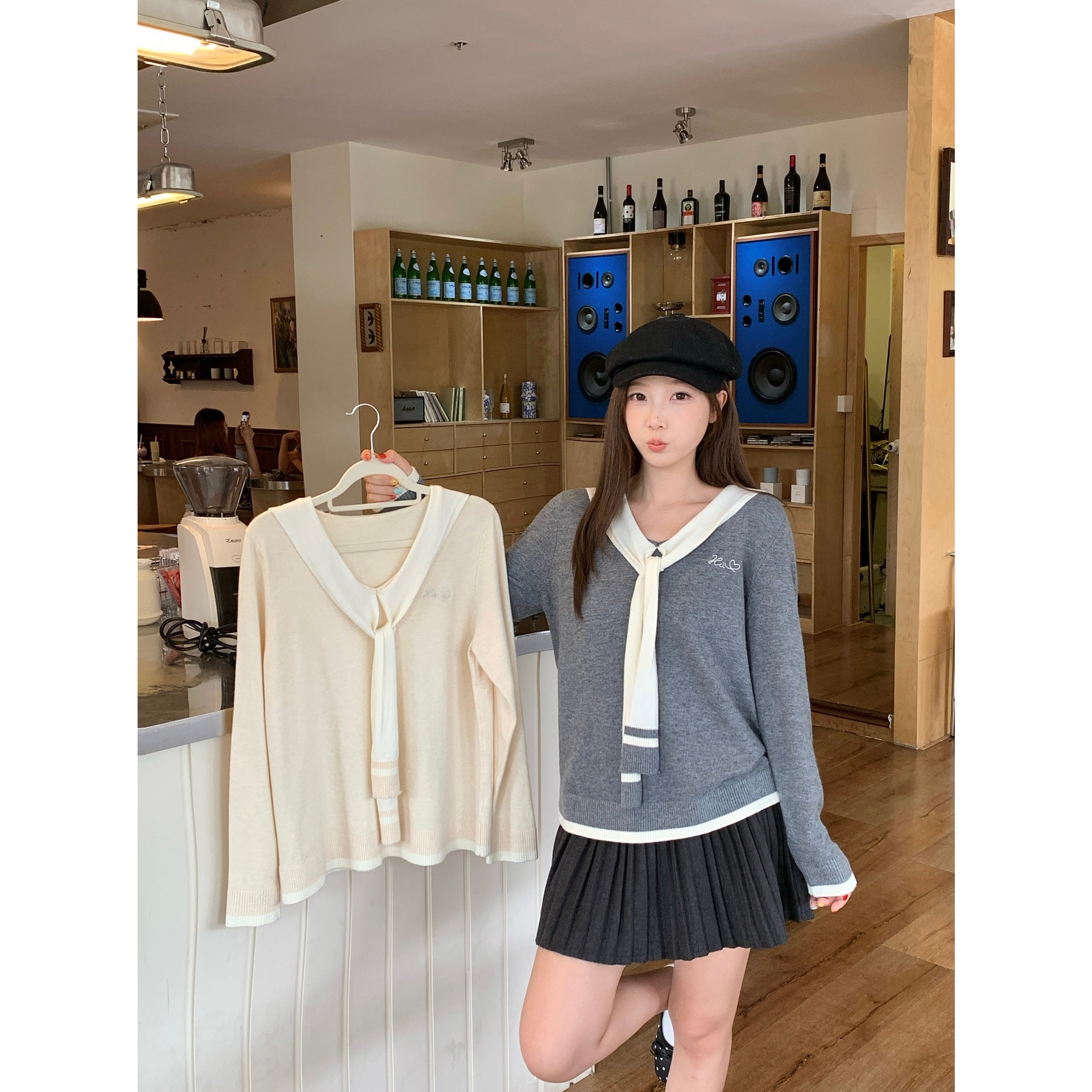 Real photos of 2026 Autumn New Style Plus Size Korean Style Shawl Faux Two-Piece Knit Sweater with Design 68775