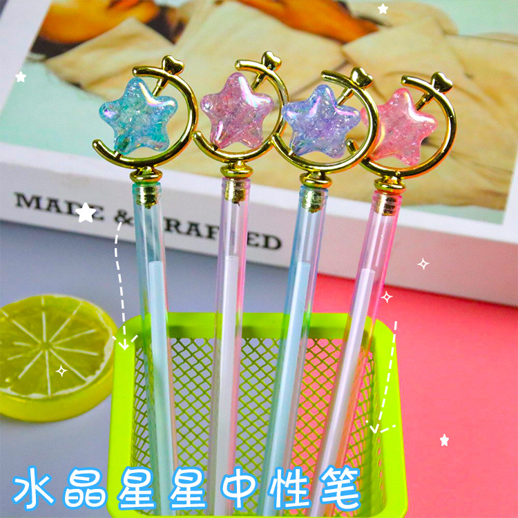 Pluma de gel de estrella de cristal creativo de alto aspecto transparente varilla Oficina firma pluma lindo estudiante papelería pluma de agua al por mayor