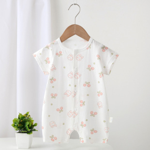 Summer Infant Pure Cotton Short-Sleeved Half-Sleeved New Jumpsuit for Men and Women, Baby Outing Clothes, Closed-Crotch Harem Clothes, Monk Clothes