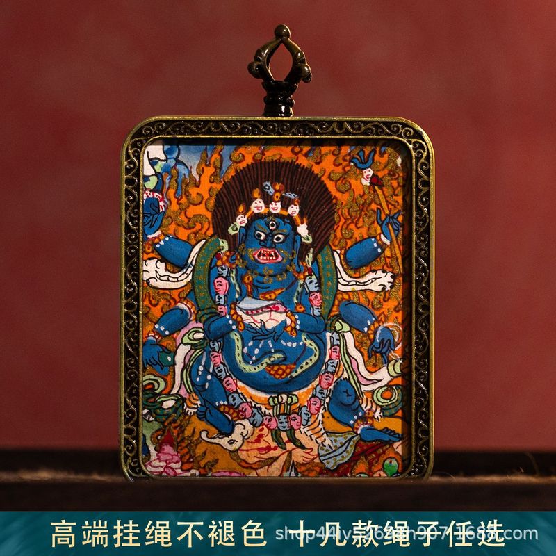 チベット熱功タンカ純粋な手描きのザキラム黄色の富の神干支文殊菩薩誕生仏ペンダント|undefined