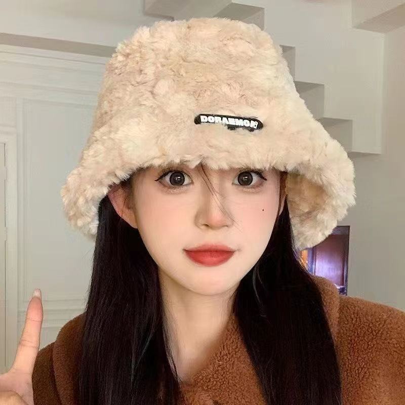 新款大头围水桶帽日系显脸小帽子黑色针织毛绒渔夫帽女跨境秋冬季|undefined