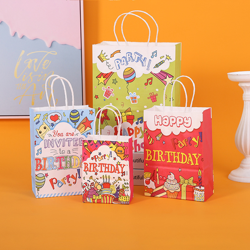 跨境新款礼品袋生日派对礼物包装袋儿童卡通礼品袋牛皮纸袋诞辰祝