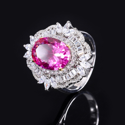 Zhuang Sheng Sheng Jewelry S925 Silver Hot Selling Simulation Rose Red Diamond Vintage Style Pendant Ring Set Main Stone 10*14