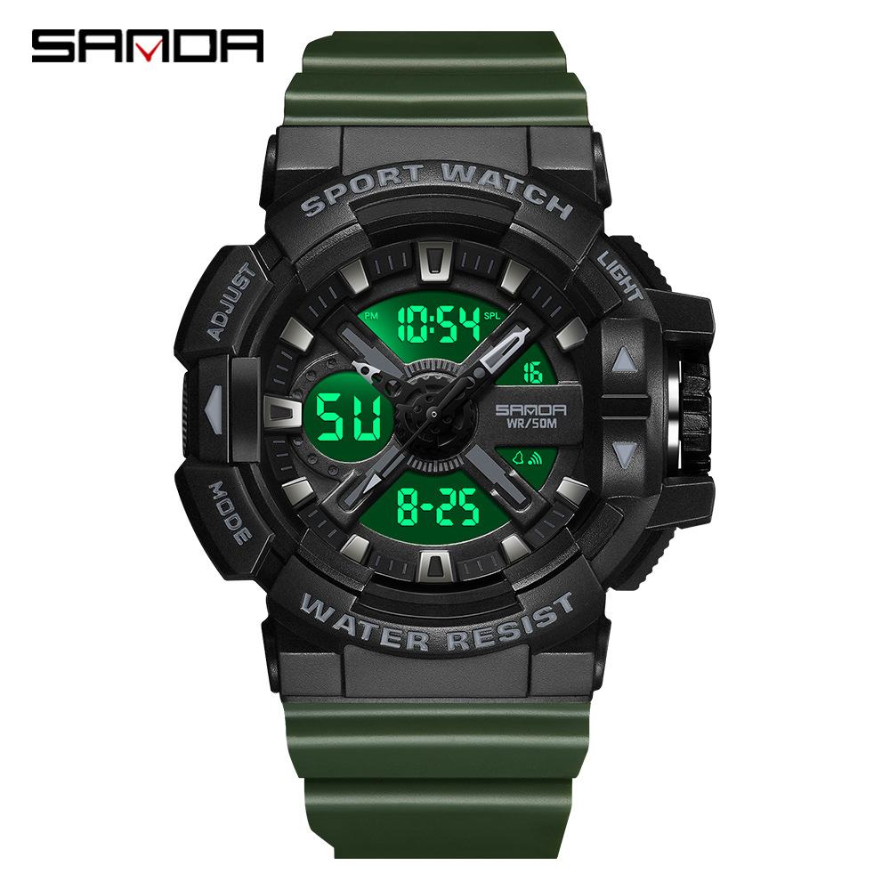 SANDA 3128 nuevo simple personalizado multi-funcional de moda de doble movimiento luminoso casual reloj deportivo