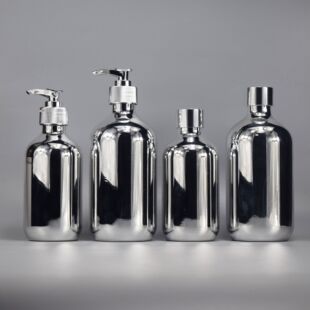 Spot Manufacturer 28 Teeth Pet 300ml Electroplated Silver Pump Bottle Shampoo Shower Gel Sub-Bottle