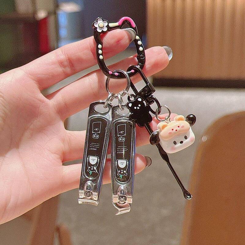 Korean Style Girl Cute Bear Couple Nail Clipper Set Keychain Pendant Creative Ear Scoop Cartoon Series