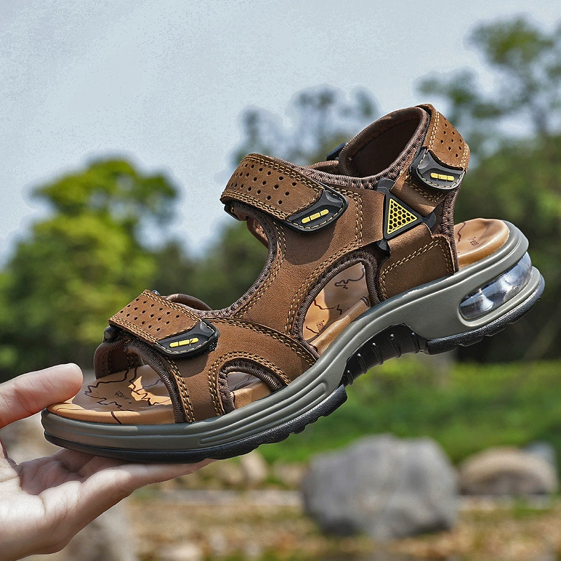 Летние спортивные сандалии на воздушной подушке Ebay мужские кожаные сандалии больших размеров, Уличная Повседневная пляжная обувь с открытым носком, крутая обувь с открытым носком