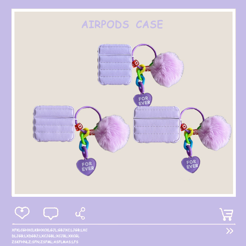 紫色羽绒服毛球挂件适用苹果AirPods pro1/2/3代蓝牙无线耳机套女