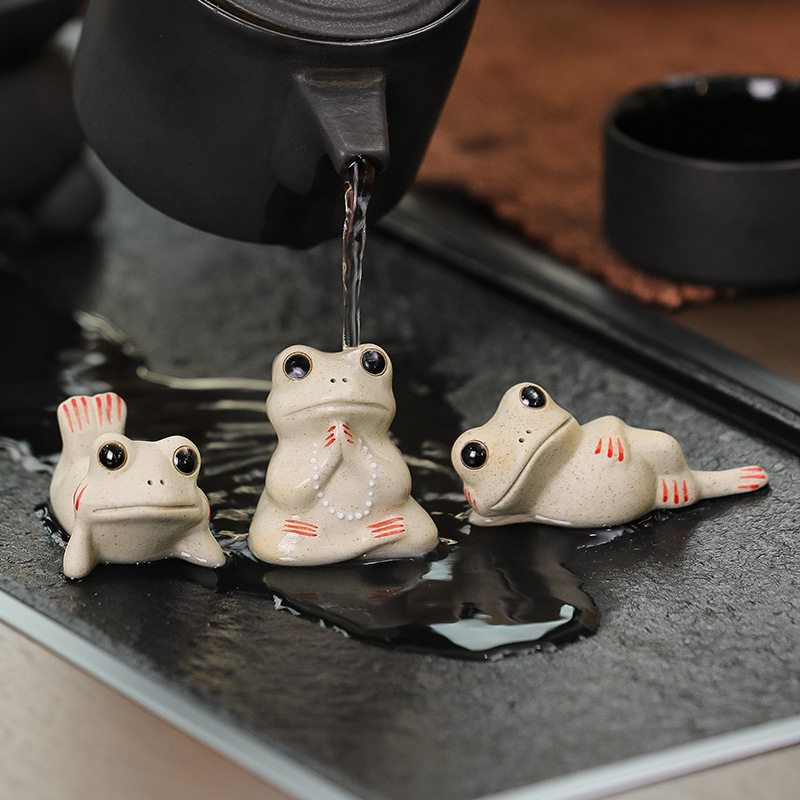 蕊杰新款小茶宠禅意青蛙中式茶道创意装饰品网红陶瓷小青蛙茶玩新