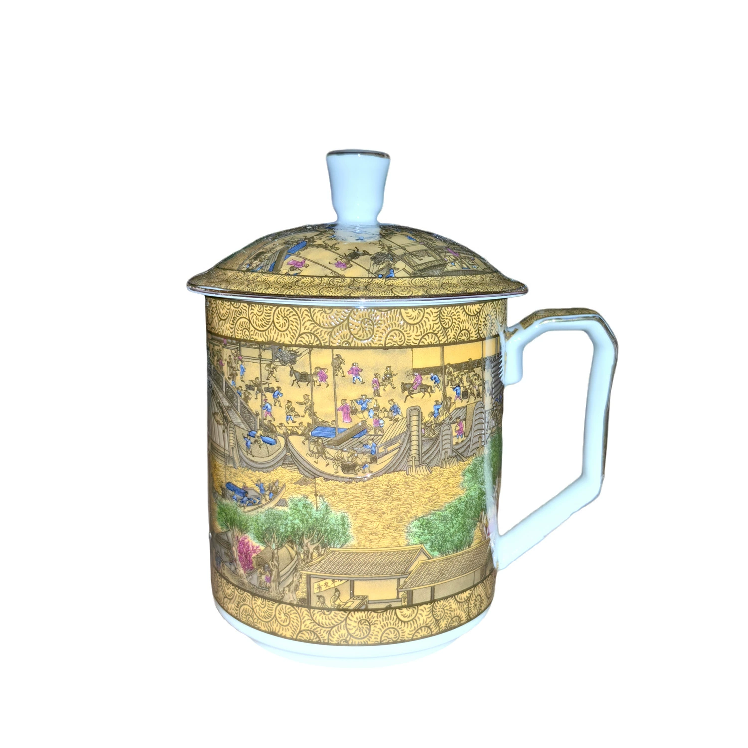 Чайная чашка Jingdezhen, керамическая домашняя водяная чашка с крышкой, китайская белая фарфоровая офисная чашка, синяя и белая фарфоровая чашка, чашка для конференций, чайная чашка