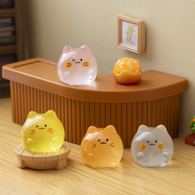Micro landscape jade-like stone luminous cute expression color kitten creative decorations home desktop ornaments resin small ornaments