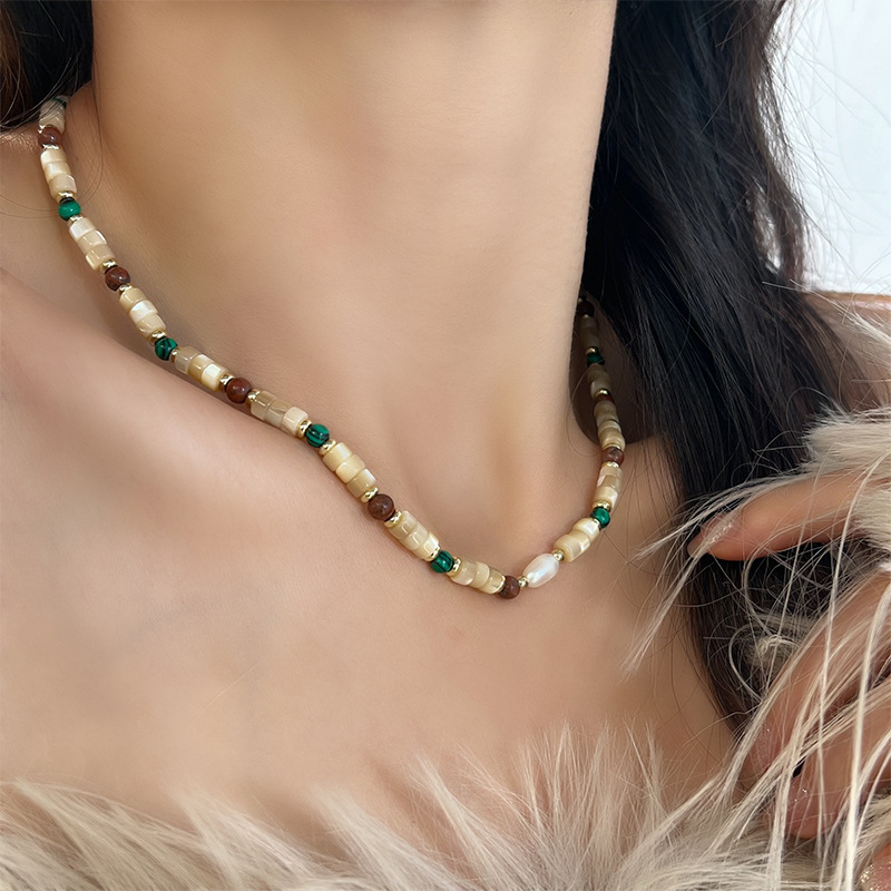 Copper Pendant Material Simple Style Geometric Freshwater Pearl Shell Plating 14K Gold Plated Women's Necklace