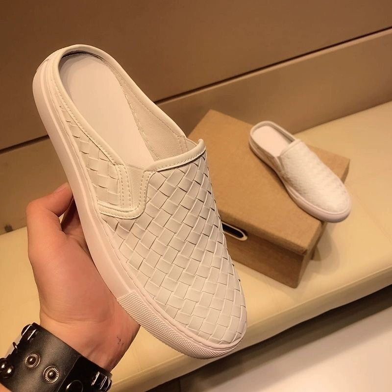 Кожаная плетеная половинная тапочка мужской корейский тренд один педаль 2024 новый повседневный дышащий