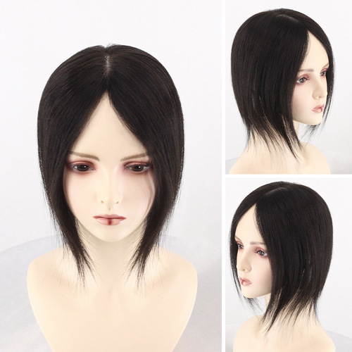 Needle hand darning hair piece Xuchang wig factory wholesale white hair replacement piece female head wig piece real hair