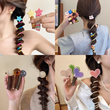 简约女生韩系电话线发圈女泡泡辫编发发绳高弹力甜美珠珠头绳发饰