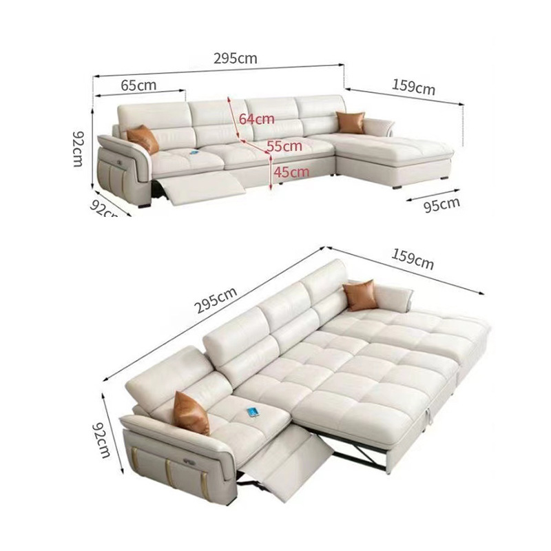 Sofá cama de cuero de primera clase italiano 2025 nuevo sofá eléctrico multifuncional de la sala de estar cama variable