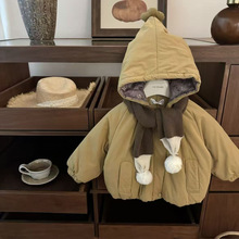 韩版冬季纯色可爱暴击原创女童加绒加厚连帽棉衣宝宝防风大衣