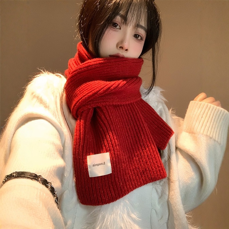 新年红色复古格子圣诞围巾女冬季韩系氛围感绿色加厚保暖情侣围脖|undefined