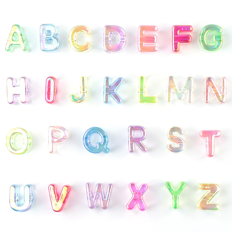 Acrylic translucent UV-coated large-hole English letter colorful beads DIY bracelet bag pendant accessories wholesale