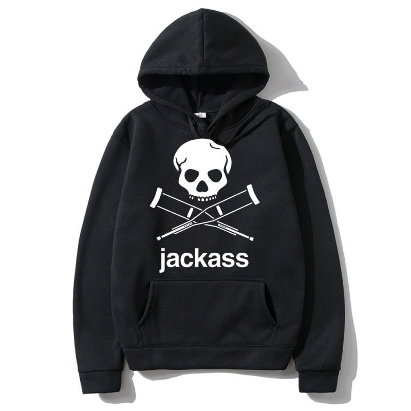 Jackass Logo Graphic Printed Black Hoodie Setwear Men's over Jackass Logo Graphic Printed Black Hoodie Setwear Men's over