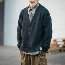 日系冬季纯色复古V领开衫休闲外套针织衫ins韩版潮流轻百搭毛衣
